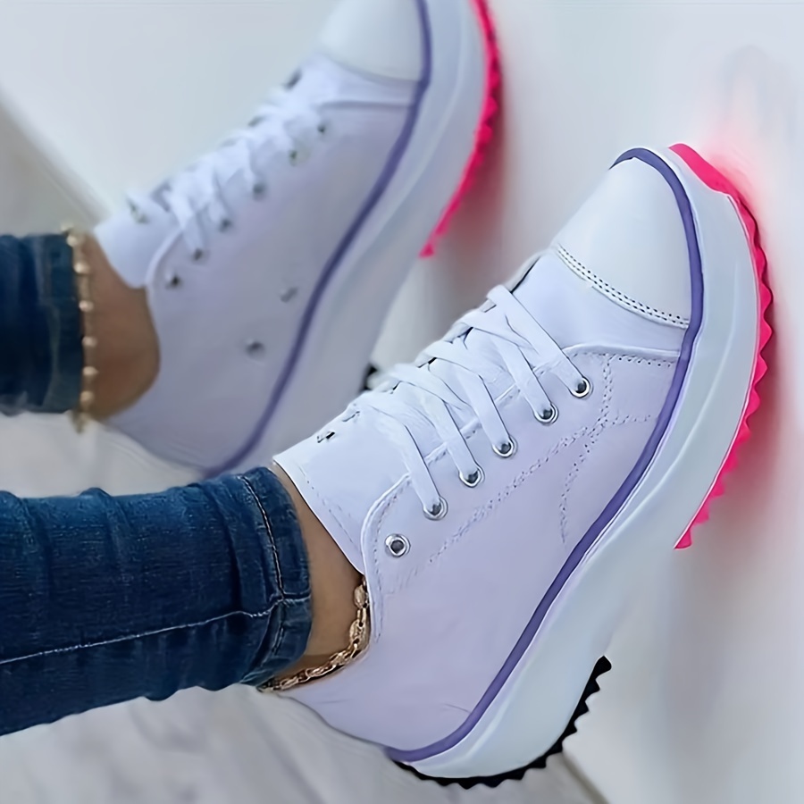 platform canvas sneakers, womens platform canvas sneakers casual solid color lace up trainers all match walking sports shoes details 3