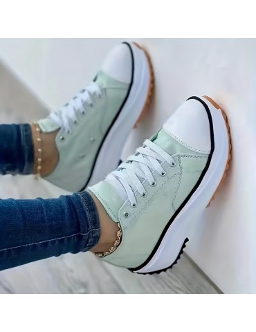 Women's Platform Canvas Sneakers, Solid Color Lace Up Low Top Trainers, Casualall-Match Walking Shoes