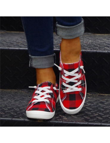 Women's Plaid Pattern Sneakers, Low Top Lace Up Flat Canvas Shoes, Casual & Comfortable Walking Shoes