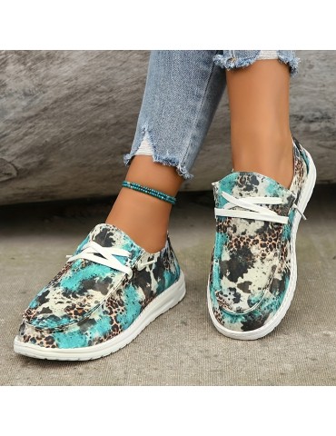 Women's Leopard Pattern Flat Loafers, Slip On Low-top Round Toe Lightweight Canvas Shoes, Casual Outdoor Shoes