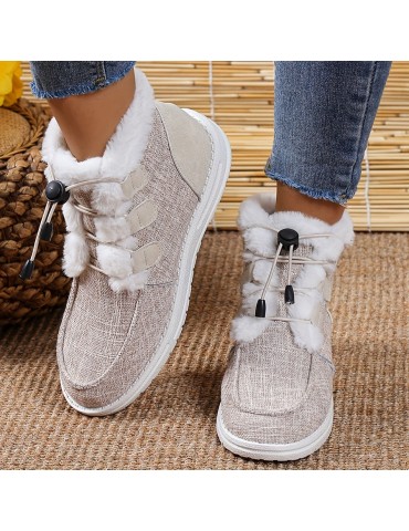 Women's High Top Canvas Shoes, Casual Lace Up Plush Lined Shoes, Comfortable Winter Shoes