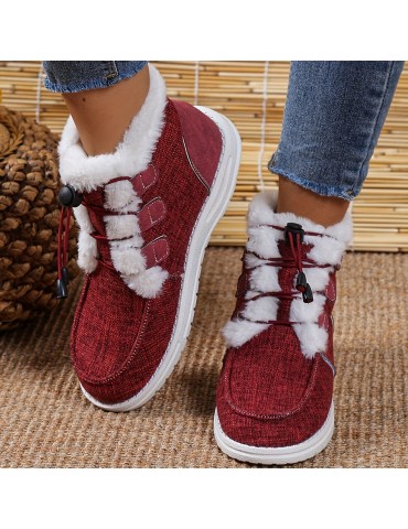 Women's High Top Canvas Shoes, Casual Lace Up Plush Lined Shoes, Comfortable Winter Shoes