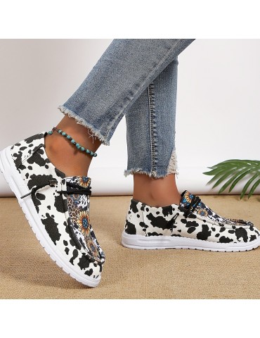 Women's Sunflower Print Canvas Shoes, Lightweight Low Top Lace Up Shoes, Women's Fashion Walking Shoes