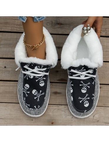 Women's Fluffy Fleece Lined Canvas Shoes, Thermal Slip On Low Top Shoes, Winter Warm Flat Shoes