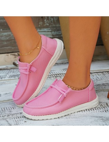 Women's Solid Color Canvas Shoes, Casual Lace Up Round Toe Loafers, Women's Versatile Non Slip Sneakers