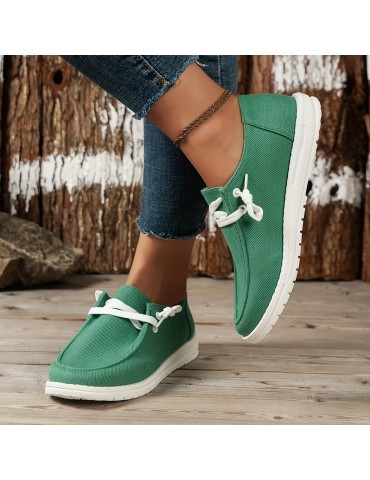 Women's Low Top Canvas Shoes, Round Toe Slip On Flat Loafers, Casual Walking Shoes