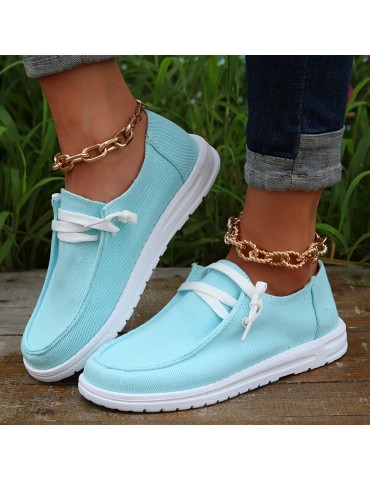 Women's Low Top Canvas Shoes, Round Toe Slip On Flat Loafers, Casual Walking Shoes