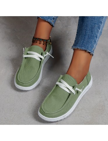 Women's Low Top Canvas Shoes, Round Toe Slip On Flat Loafers, Casual Walking Shoes