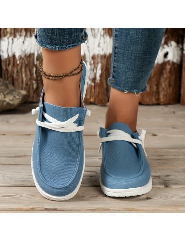 Women's Low Top Canvas Shoes, Round Toe Slip On Flat Loafers, Casual Walking Shoes