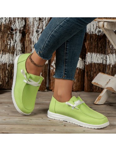 Women's Low Top Canvas Shoes, Round Toe Slip On Flat Loafers, Casual Walking Shoes