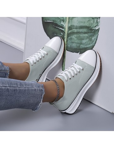 Women's Solid Color Casual Sneakers, Lace Up Platform Soft Sole Sporty Trainers, Breathable Low-top Skate Shoes