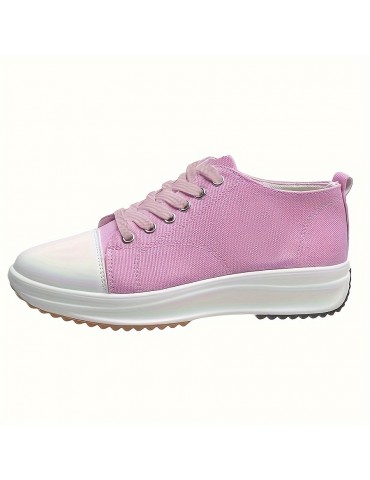 Women's Solid Color Casual Sneakers, Lace Up Platform Soft Sole Sporty Trainers, Breathable Low-top Skate Shoes