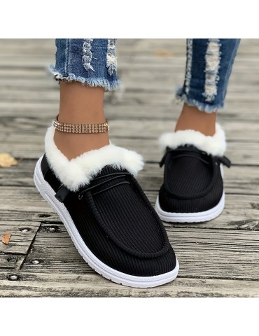 Winter Plush Lined Sneakers, Cozy & Warm Round Toe Flat Shoes, Winter Outdoor Walking Shoes