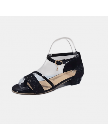 Women's Glitter Low Heels Sandals, Fashionable Open Toe Ankle Buckle Strap Shoes, Elegant Party Dress Sandals