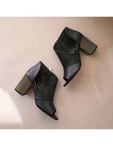 Women's Side Cut-out Block Heel Sandals, Peep Toe Side Zipper Stacked Heel Shoes, Fashionable High Heels