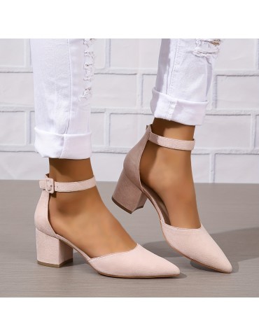 Women's D'Orsay Chunky Mid Heels, Solid Color Pointed Toe Ankle Strap Sandals, Versatile Fashion Sandals