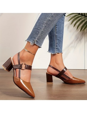 Women's Trendy Chunky Heel Sandals, Elegant Point Toe Dress Pumps, Fashion Slingback Heels
