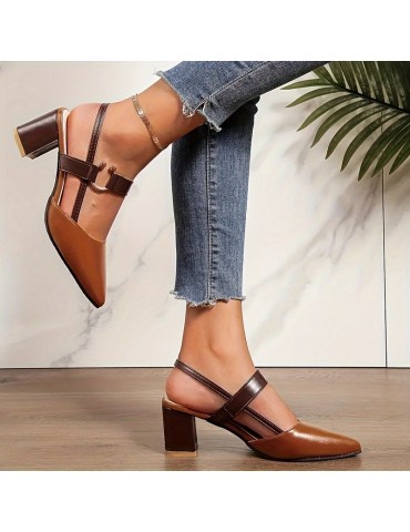 Women's Trendy Chunky Heel Sandals, Elegant Point Toe Dress Pumps, Fashion Slingback Heels