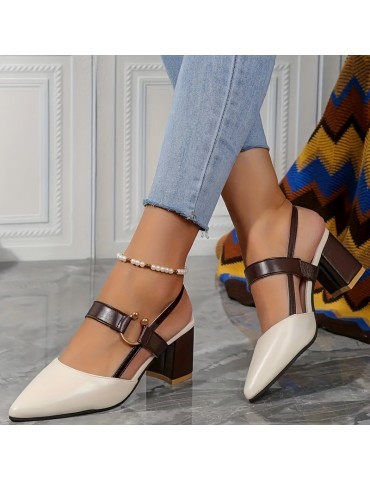 Women's Trendy Chunky Heel Sandals, Elegant Point Toe Dress Pumps, Fashion Slingback Heels