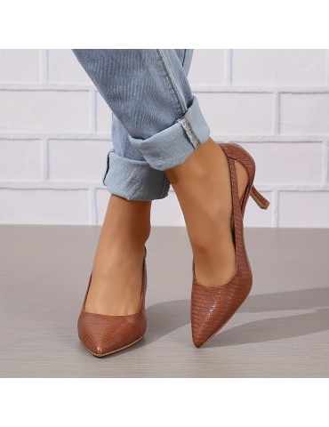 Women's Pointed Toe High Heels, Solid Color Cut-out Slip On Stiletto Heels, Versatile Dressy Pumps