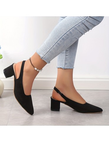 Women's Chunky Heeled Sandals, Comfy Pointed Toe Elastic Strap Slingback Shoes, Versatile Dress Low Heels