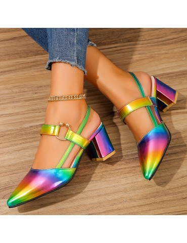 Women's Pointed Toe Block High Heel Sandals, Fashion Solid Color Slingback Shoes, Versatile Mid Heels