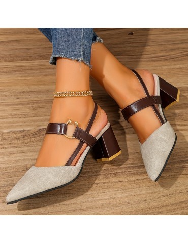 Women's Pointed Toe Block High Heel Sandals, Fashion Solid Color Slingback Shoes, Versatile Mid Heels
