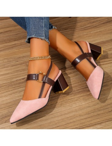 Women's Pointed Toe Block High Heel Sandals, Fashion Solid Color Slingback Shoes, Versatile Mid Heels