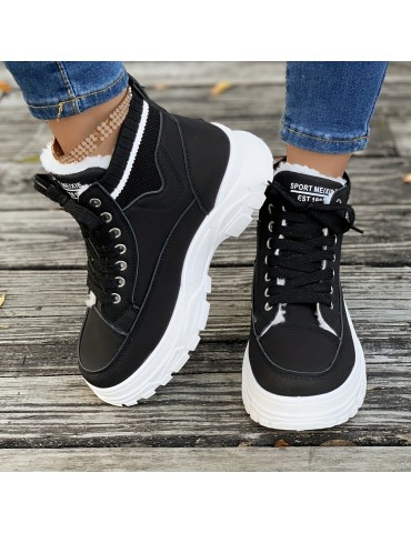 Women's Platform Sneakers, Casual Lace Up Plush Lined Shoes, Comfortable High Top Shoes