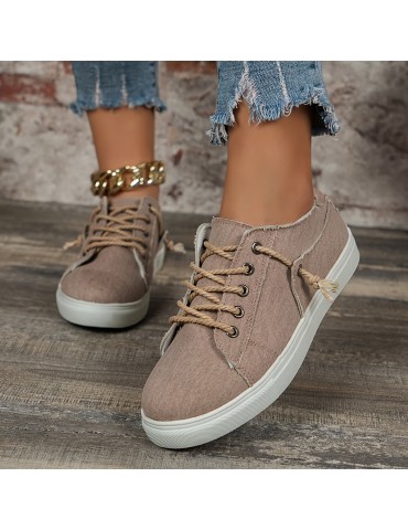 Women's Solid Color Sneakers, Casual Lace Up Outdoor Shoes, Women's Comfortable Low Top Shoes