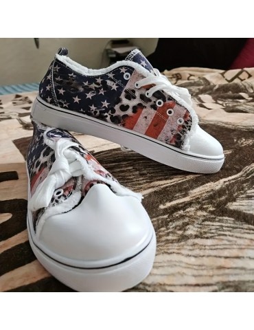 Women's Star & Striped Print Sneakers, Casual Lace Up Outdoor Shoes, Lightweight The 4th Of July Shoes