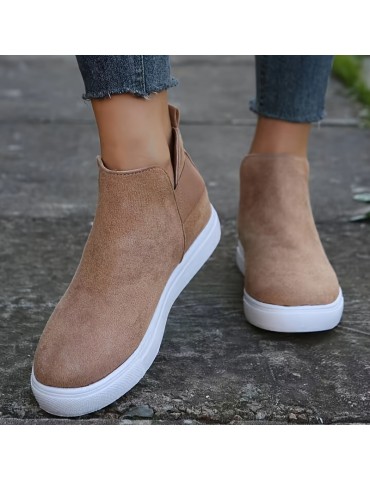 Women's Solid Color Trendy Sneakers, Slip On Comfy Flat Elastic Ankle Strap Daily Sheos, Lightweight Low-top Shoes