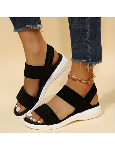 Women's Comfy Flat Sandals, Open Toe Elastic Strap Slip On Shoes, Casual Outdoor Beach Sandals