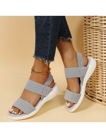 Women's Comfy Flat Sandals, Open Toe Elastic Strap Slip On Shoes, Casual Outdoor Beach Sandals