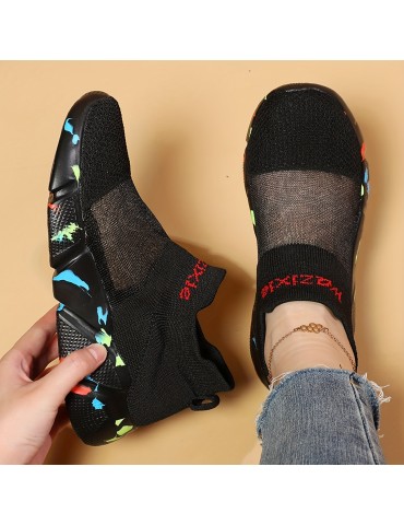 Women's Mesh Sports Shoes, Comfort Knit Low Top Slip On Running Shoes, Casual Breathable Walking Shoes