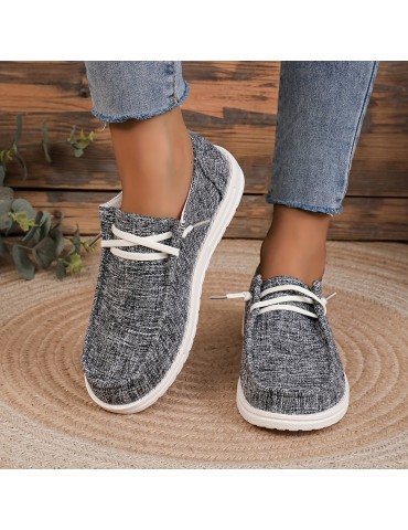 Women's Solid Color Canvas Shoes, Casual Lace Up Outdoor Sneakers, Lightweight Low Top Walking Shoes