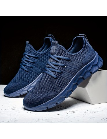 Women's Breathable Flying Woven Sneakers, Casual Solid Color Running Shoes, Lightweight Lace Up Athletic Shoes