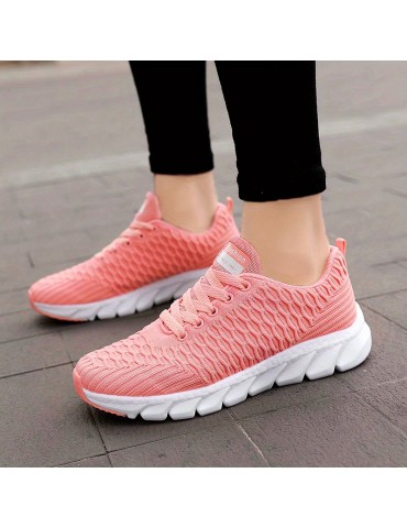 Women's Breathable Knit Sneakers, Casual Lace Up Outdoor Shoes, Lightweight Low Top Walking Shoes