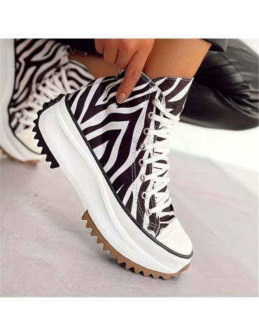 Women's Solid Color Casual Sneakers, Lace Up Soft Sole Platform Skate Shoes, Versatile High-top Canvas Shoes