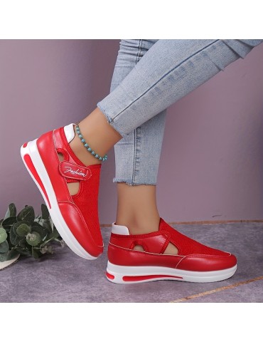 Women's Knitted Sports Shoes, Breathable Round Toe Cut-out Chunky Shoes, Casual Outdoor Walking Shoes