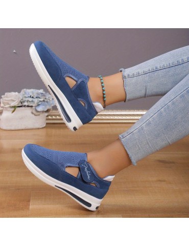 Women's Knitted Sports Shoes, Breathable Round Toe Cut-out Chunky Shoes, Casual Outdoor Walking Shoes