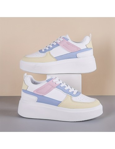 Color Block Lace-up Front Flatform Skate Shoes