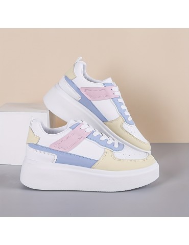 Color Block Lace-up Front Flatform Skate Shoes