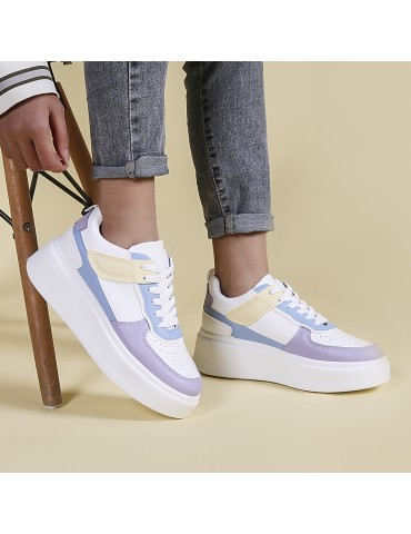 Color Block Lace-up Front Flatform Skate Shoes