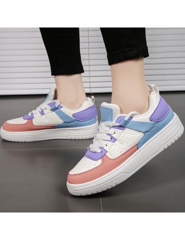 Women's Stylish Flat Sneakers, Casual Alce Up Outdoor Shoes, Women's Comfortable Low Top Shoes