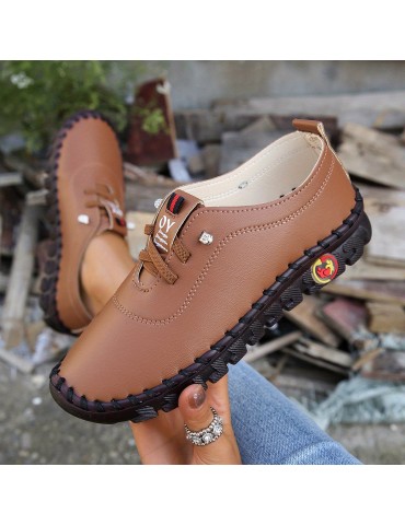 Women's Trendy Faux Leather Sneakers, Casual Lace Up Outdoor Shoes, Lightweight Low Top Shoes