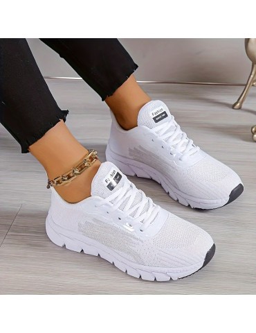 Women's Solid Color Casual Sneakers, Lace Up Comfy Breathable Soft Sole Shoes, Lightweight Low-top Running Shoes