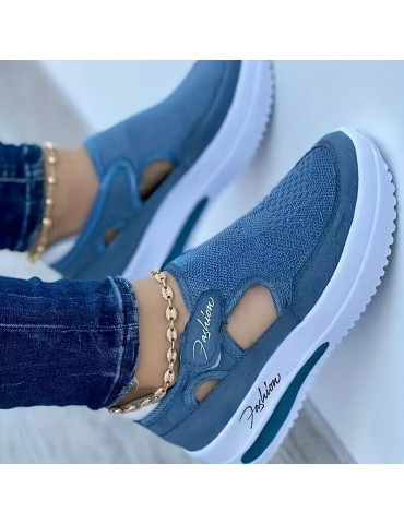 Women's Breathable Knit Platform Sneakers, Casual Hook & Loop Outdoor Shoes, Lightweight & Comfortable Sport Shoes