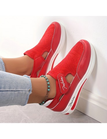 Women's Breathable Knit Platform Sneakers, Casual Hook & Loop Outdoor Shoes, Lightweight & Comfortable Sport Shoes
