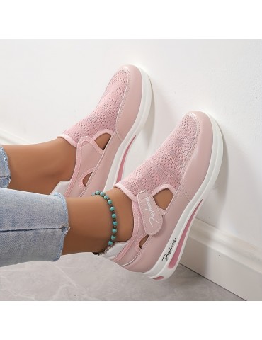 Women's Breathable Knit Platform Sneakers, Casual Hook & Loop Outdoor Shoes, Lightweight & Comfortable Sport Shoes